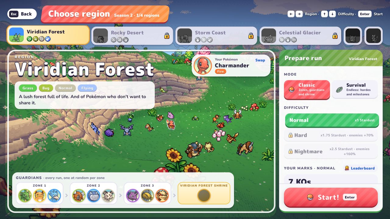 PokeBonk English region selection comparing Classic and Survival